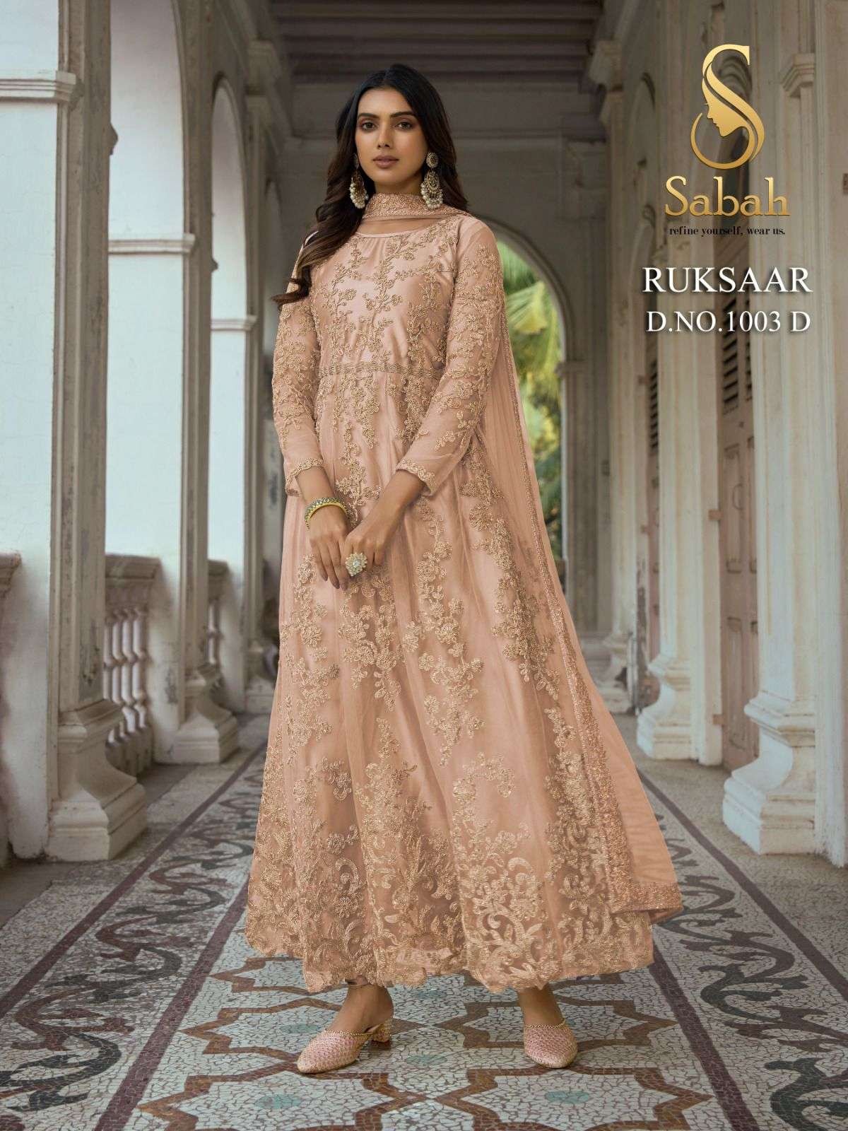 Ruksaar 1003 Colours By Sabah 1003-A To 1003-D Series Designer Anarkali Suits Beautiful Fancy Colorful Stylish Party Wear & Occasional Wear Heavy Net Dresses At Wholesale Price