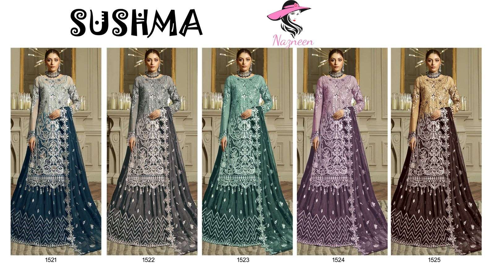 Sushma By Nazneen 1521 To 1525 Series Designer Suits Beautiful Fancy Colorful Stylish Party Wear & Occasional Wear Georgette Dresses At Wholesale Price