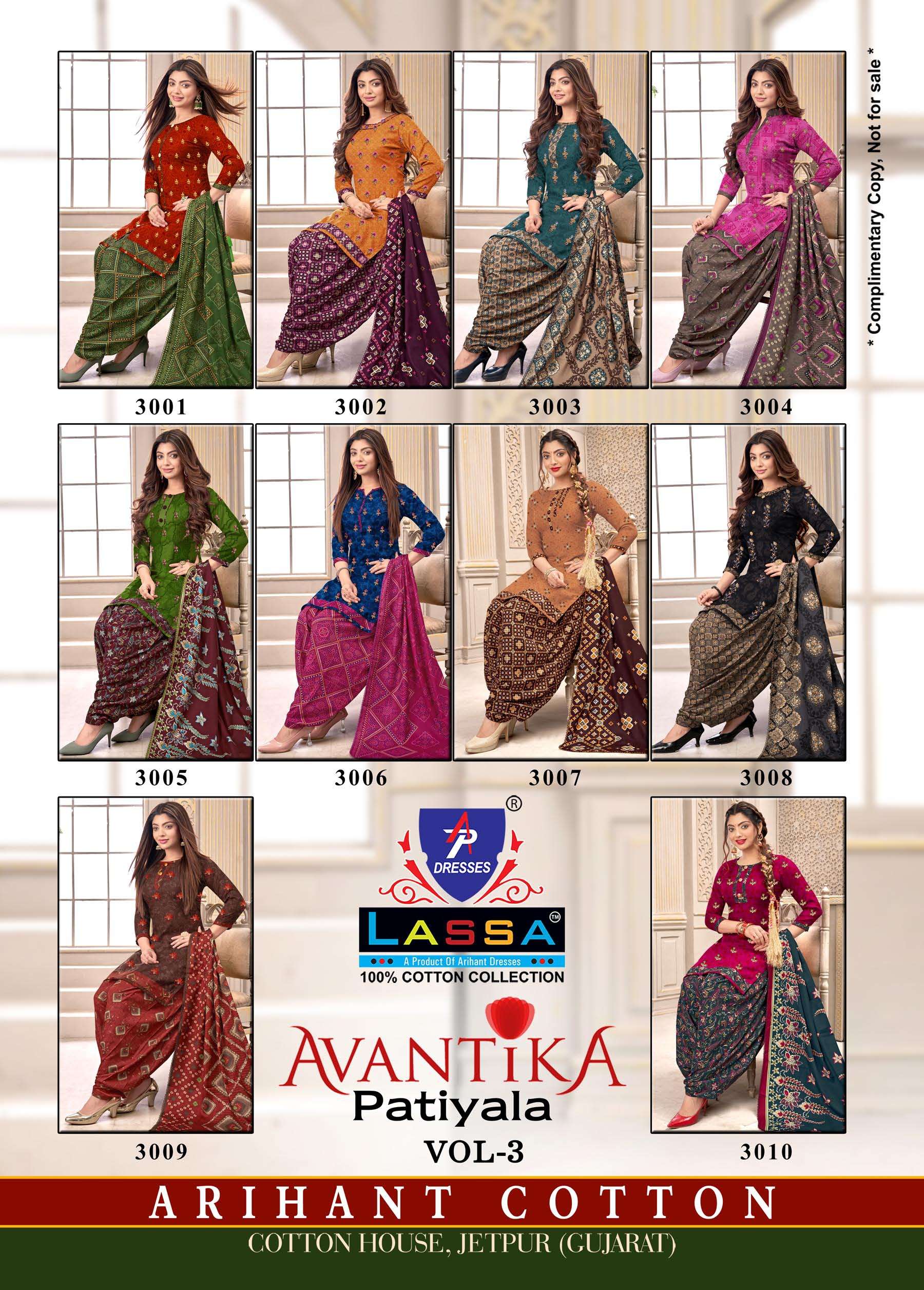 Avantika Patiyala Vol-3 By Lassa 3001 To 3010 Series Beautiful Festive Suits Colorful Stylish Fancy Casual Wear & Ethnic Wear Pure Cotton Print Dresses At Wholesale Price