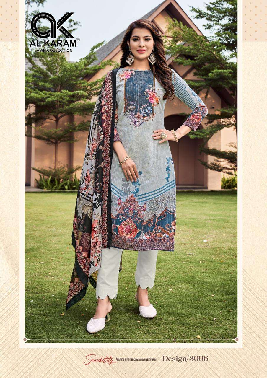 Chikankari Vol-3 By Al Karam Lawn Collection 3001 To 3006 Series Beautiful Festive Suits Colorful Stylish Fancy Casual Wear & Ethnic Wear Pure Cotton Print Dresses At Wholesale Price