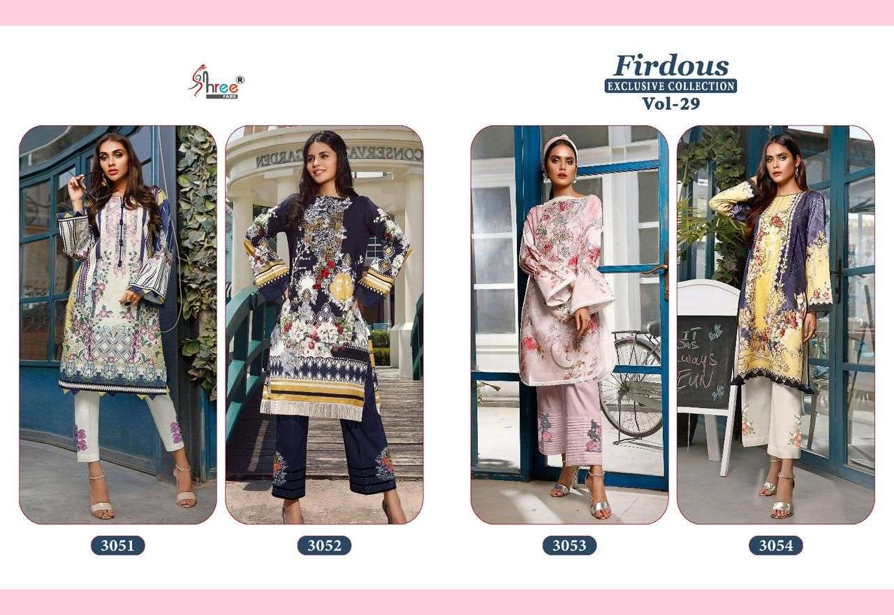 Firdous Exclusive Collection Vol-29 By Shree Fabs 3051 To 3054 Series Beautiful Pakistani Suits Colorful Stylish Fancy Casual Wear & Ethnic Wear Pure Cotton Dresses At Wholesale Price