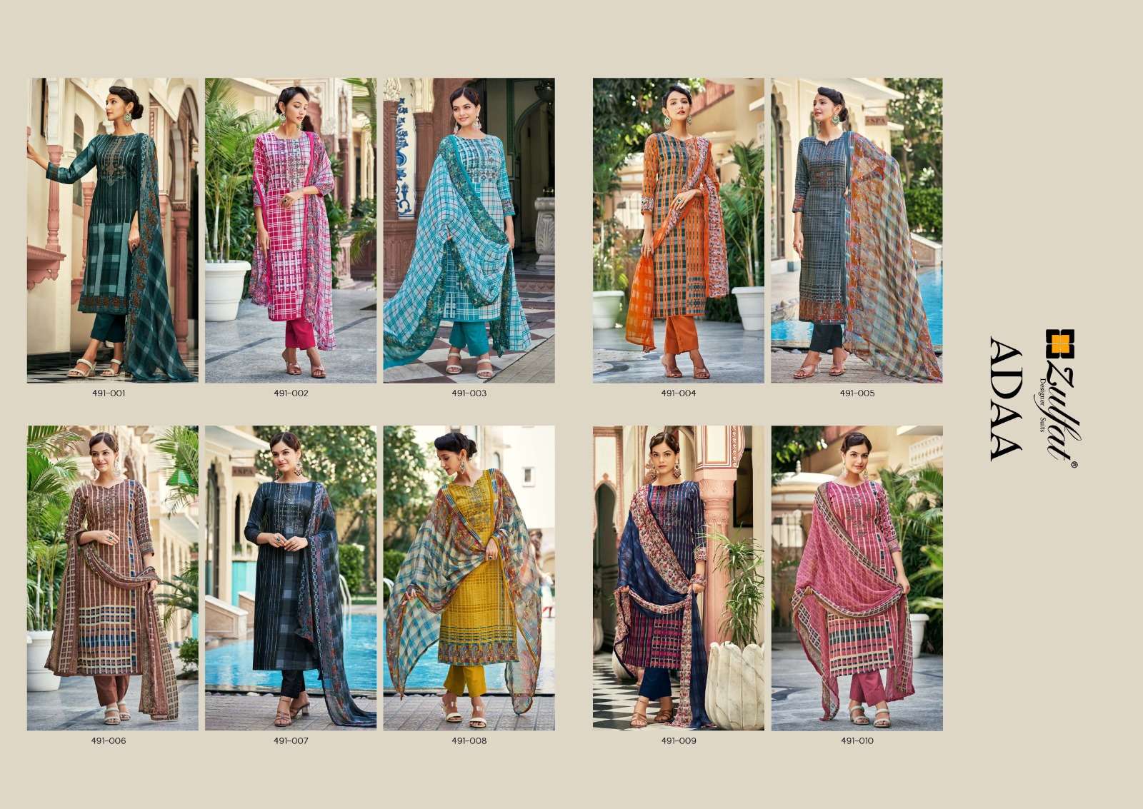 Adaa By Zulfat 491-001 To 491-08 Series Beautiful Suits Colorful Stylish Fancy Casual Wear & Ethnic Wear Pure Jam Cotton Print Dresses At Wholesale Price