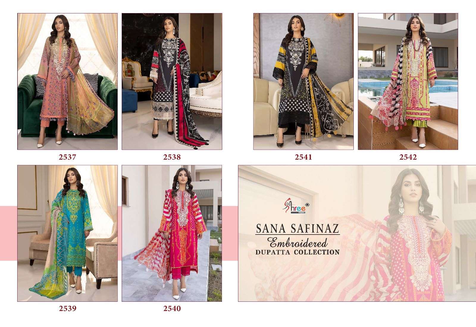 Sana Safinaz Embroidered Dupatta Collection By Shree Fabs 2537 To 2542 Series Beautiful Stylish Pakistani Suits Fancy Colorful Casual Wear & Ethnic Wear & Ready To Wear Pure Cotton Print With Embroidery Dresses At Wholesale Price