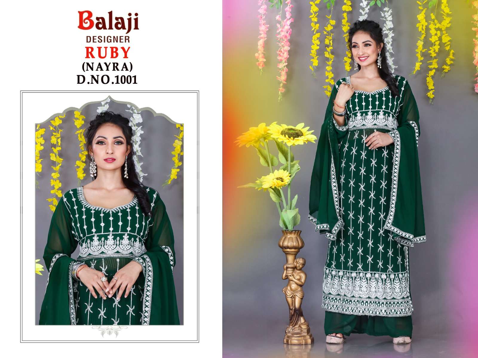 Ruby By Balaji Designer 1001 To 1004 Series Beautiful Sharara Suits Colorful Stylish Fancy Casual Wear & Ethnic Wear Georgette Embroidered Dresses At Wholesale Price