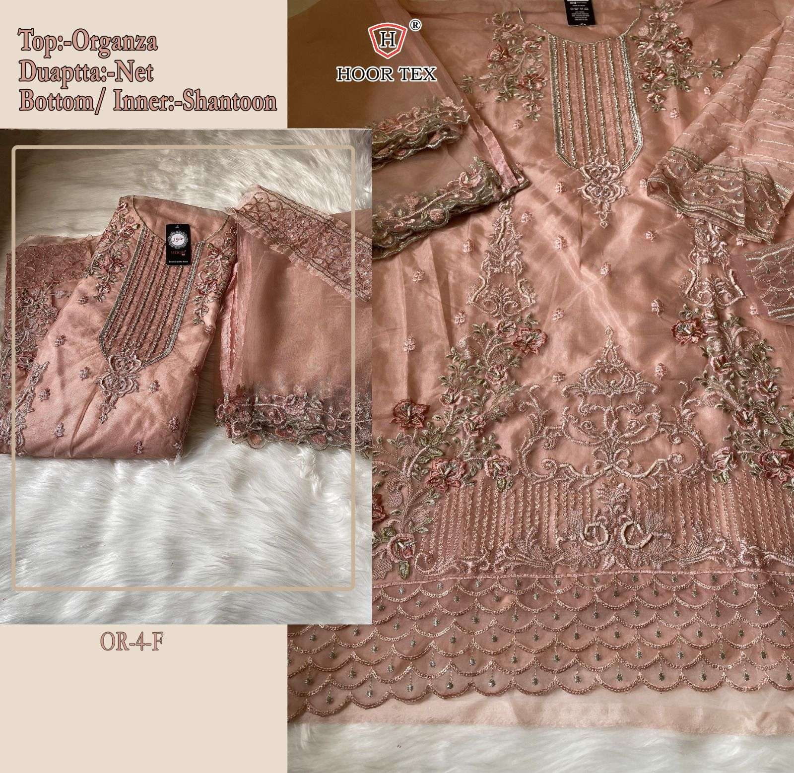 Hoor Tex Hit Design Or-4 Colours By Hoor Tex Or-4-A To Or-4-G Series Beautiful Stylish Pakistani Suits Fancy Colorful Casual Wear & Ethnic Wear & Ready To Wear Heavy Organza Embroidery Dresses At Wholesale Price