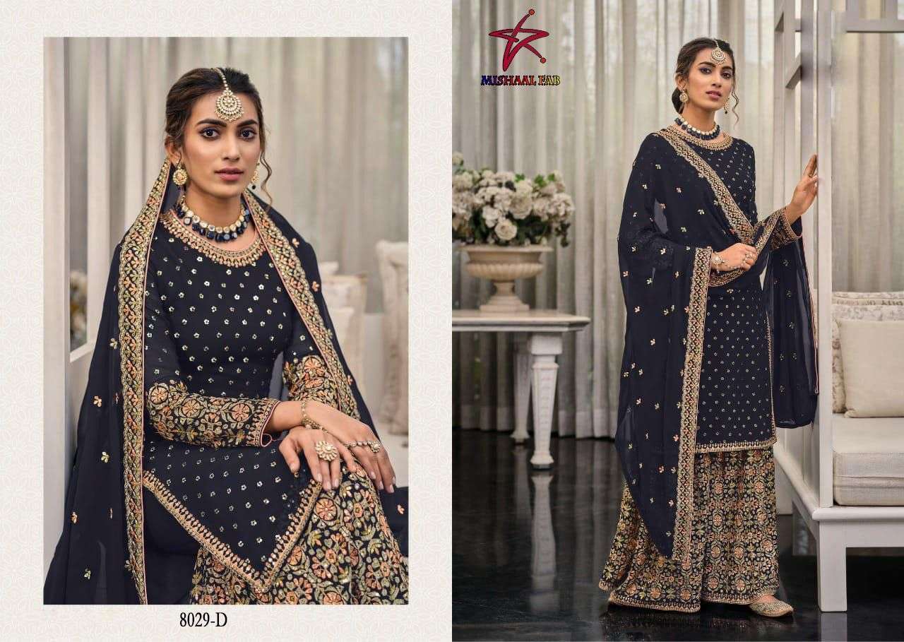 Mishaal 8029 Colours By Mishaal Fab 8029-A To 8029-D Series Beautiful Pakistani Suits Stylish Colorful Fancy Casual Wear & Ethnic Wear Heavy Georgette Embroidered Dresses At Wholesale Price