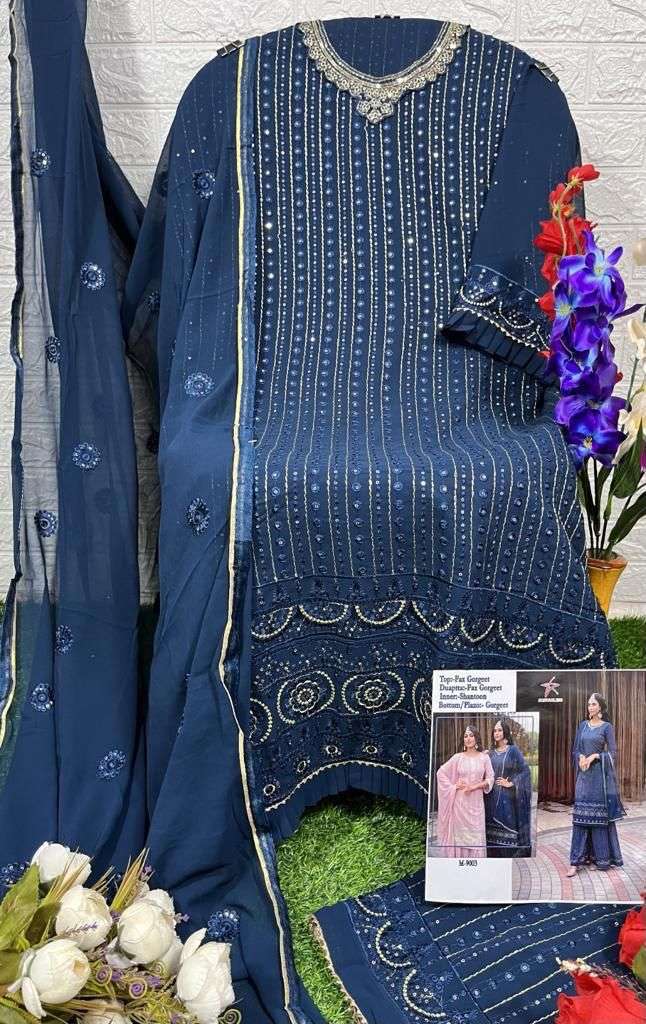 Mishaal Hit Design 9003 By Mishaal Fab Beautiful Stylish Pakistani Suits Fancy Colorful Casual Wear & Ethnic Wear & Ready To Wear Faux Georgette Embroidery Dresses At Wholesale Price