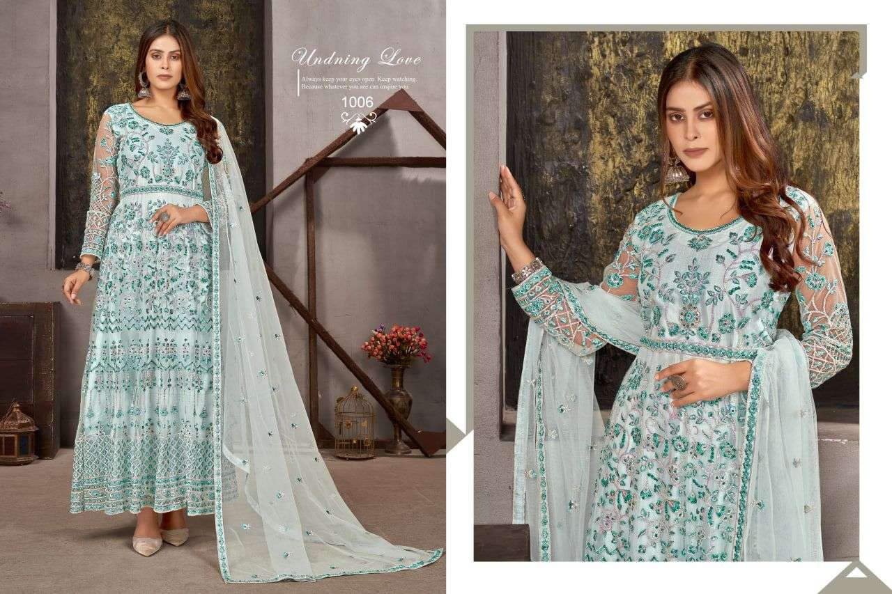 Morganite By Yanaya Designer 1006 To 1009 Series Beautiful Pakistani Suits Stylish Colorful Fancy Casual Wear & Ethnic Wear Net Embroidered Dresses At Wholesale Price
