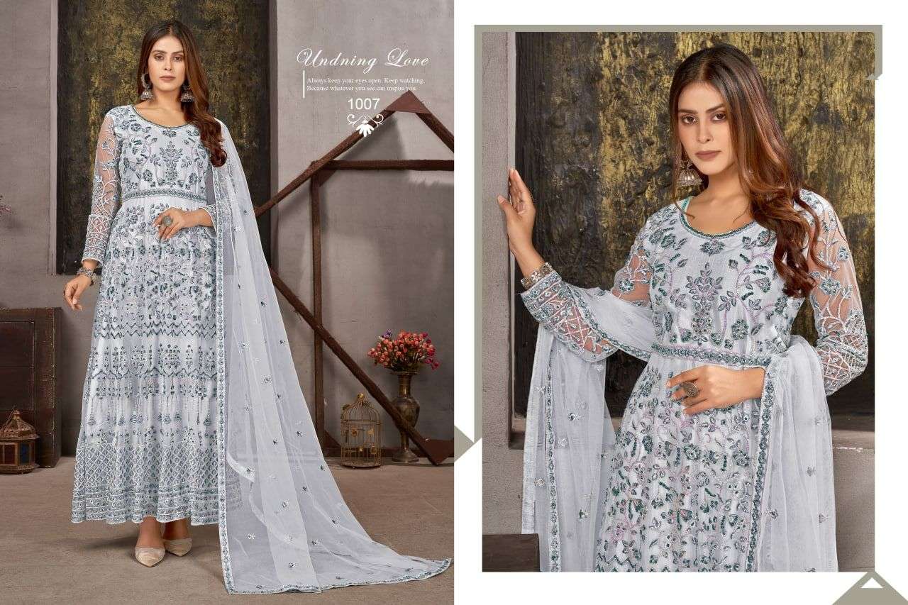 Morganite By Yanaya Designer 1006 To 1009 Series Beautiful Pakistani Suits Stylish Colorful Fancy Casual Wear & Ethnic Wear Net Embroidered Dresses At Wholesale Price