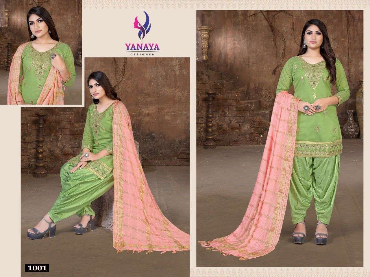 Aaina Vol-1 By Yanaya Designer 1001 To 1005 Series Festive Suits Collection Beautiful Stylish Fancy Colorful Party Wear & Occasional Wear Chanderi Embroidered Dresses At Wholesale Price