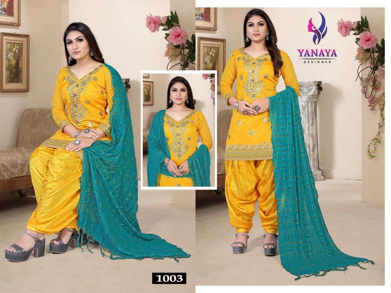 Aaina Vol-1 By Yanaya Designer 1001 To 1005 Series Festive Suits Collection Beautiful Stylish Fancy Colorful Party Wear & Occasional Wear Chanderi Embroidered Dresses At Wholesale Price