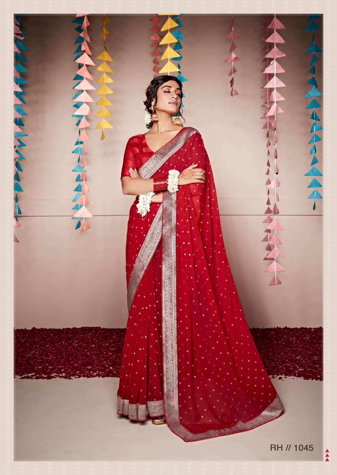 Rihana Vol-8 By Stavan 1041 To 1045 Series Indian Traditional Wear Collection Beautiful Stylish Fancy Colorful Party Wear & Occasional Wear Heavy Georgette Sarees At Wholesale Price