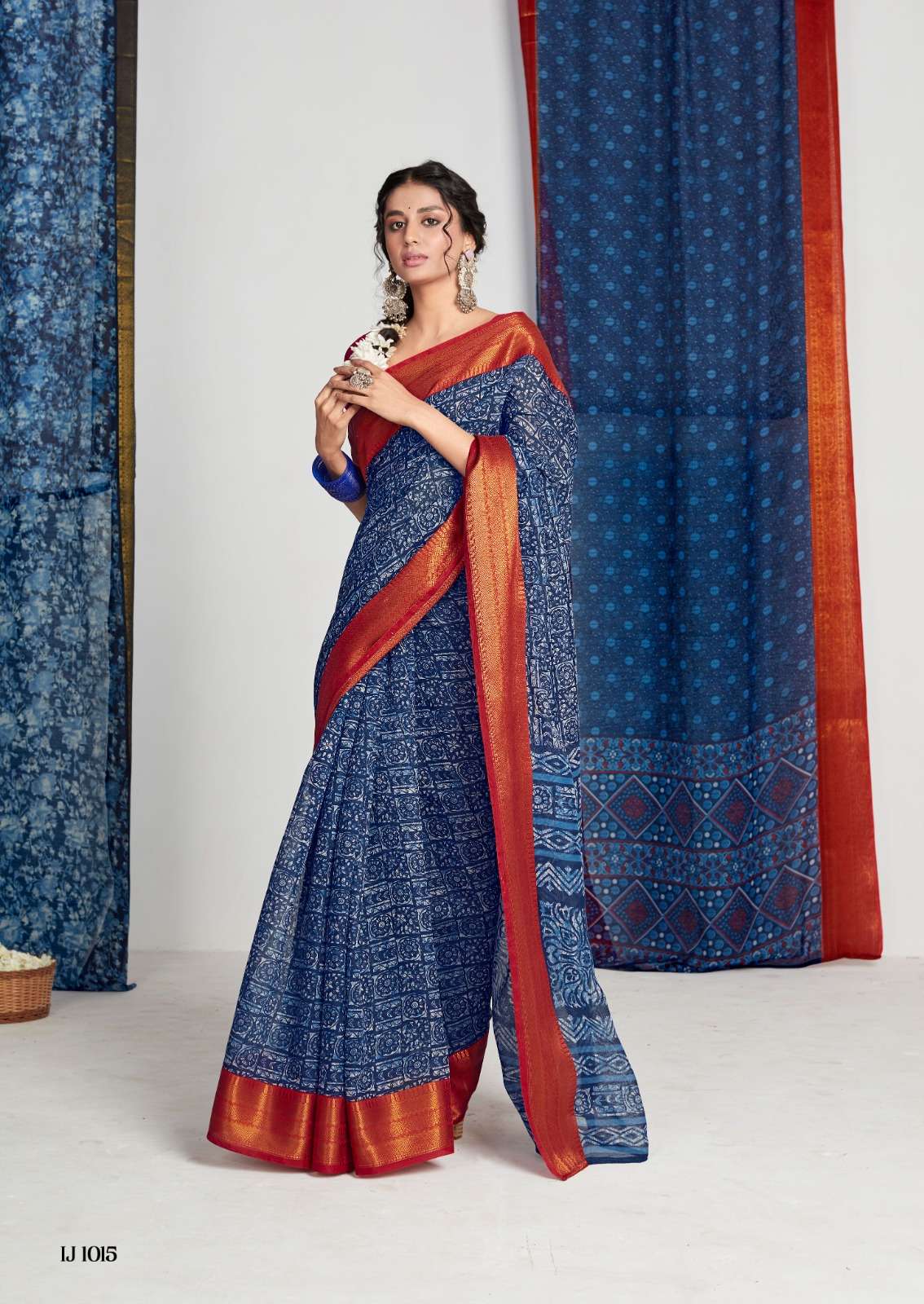 Indigo Jacquard By SR 1011 To 1020 Series Indian Traditional Wear Collection Beautiful Stylish Fancy Colorful Party Wear & Occasional Wear Chanderi Silk Jacquard Sarees At Wholesale Price