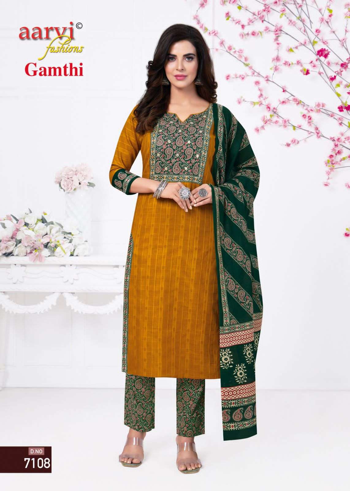 Gamthi Vol-1 By Aarvi Fashion 7107 To 7114 Series Beautiful Stylish Suits Fancy Colorful Casual Wear & Ethnic Wear & Ready To Wear Pure Cotton Printed Dresses At Wholesale Price