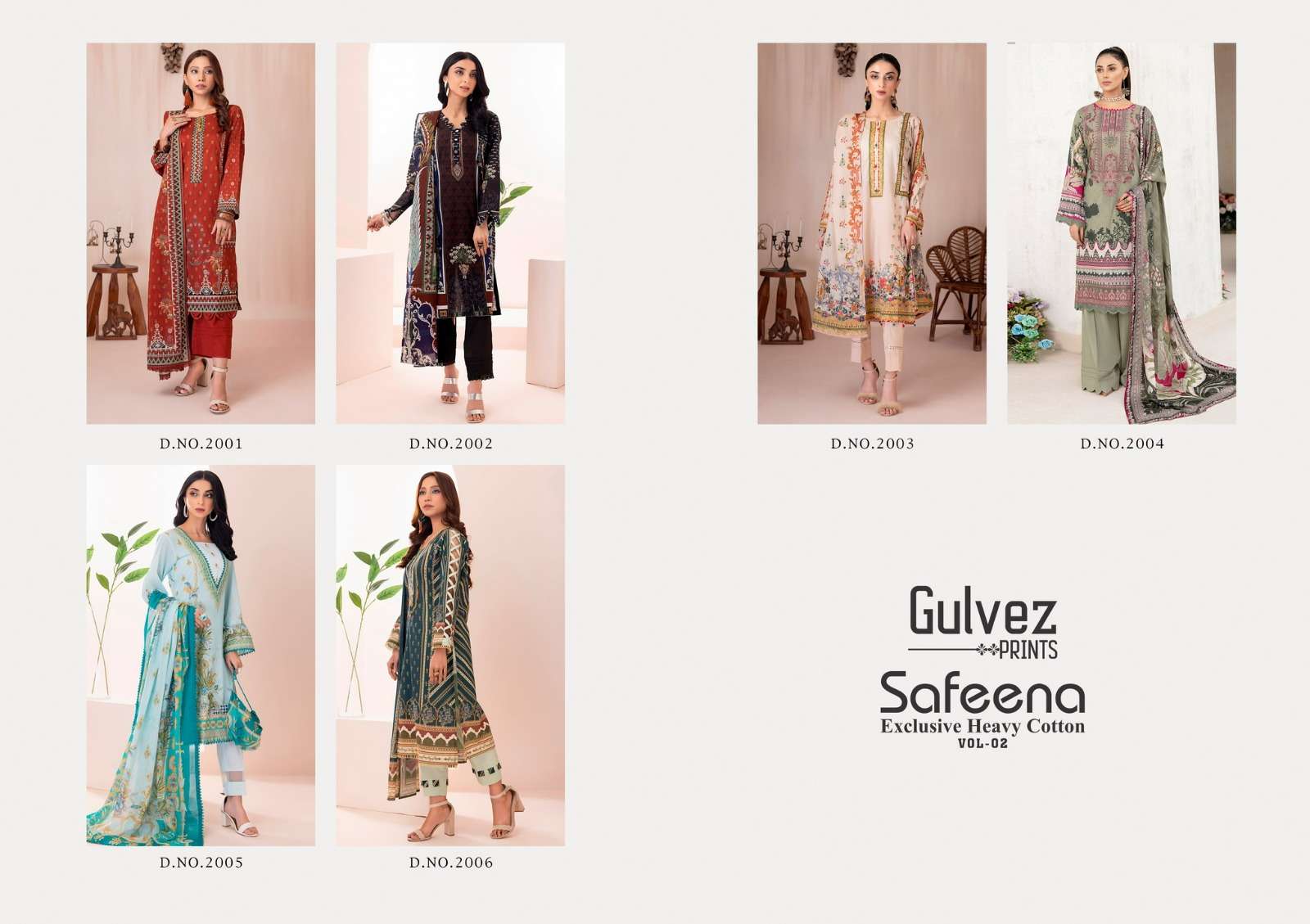 Safeena Vol-2 By Gulvez Prints 2001 To 2006 Series Festive Suits Beautiful Fancy Colorful Stylish Party Wear & Occasional Wear Pure Cotton With Embroidery Dresses At Wholesale Price