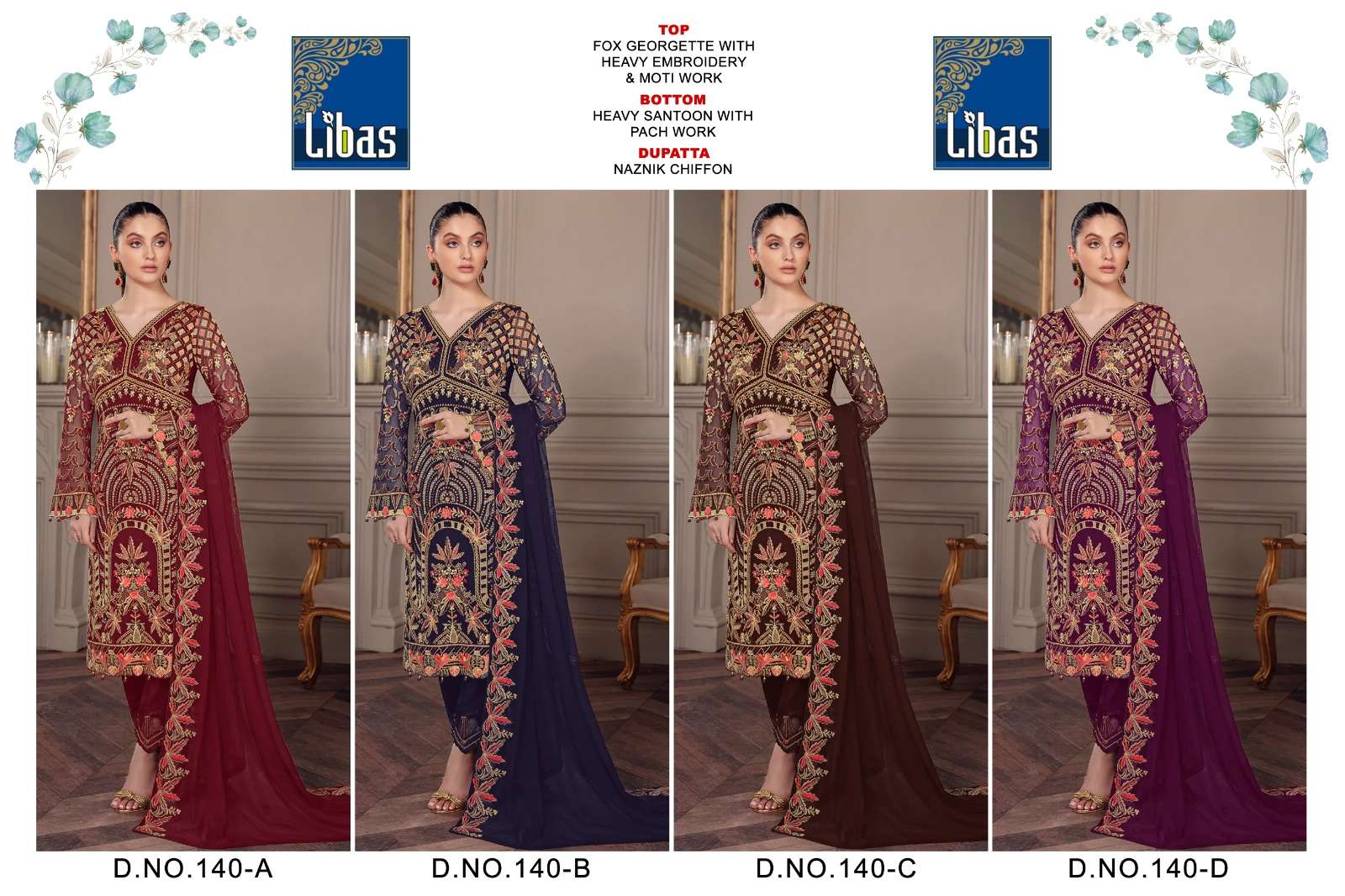 Libas 140 Colours By Libas 140-A To 140-D Series Beautiful Stylish Pakistani Suits Fancy Colorful Casual Wear & Ethnic Wear & Ready To Wear Faux Georgette Embroidered Dresses At Wholesale Price