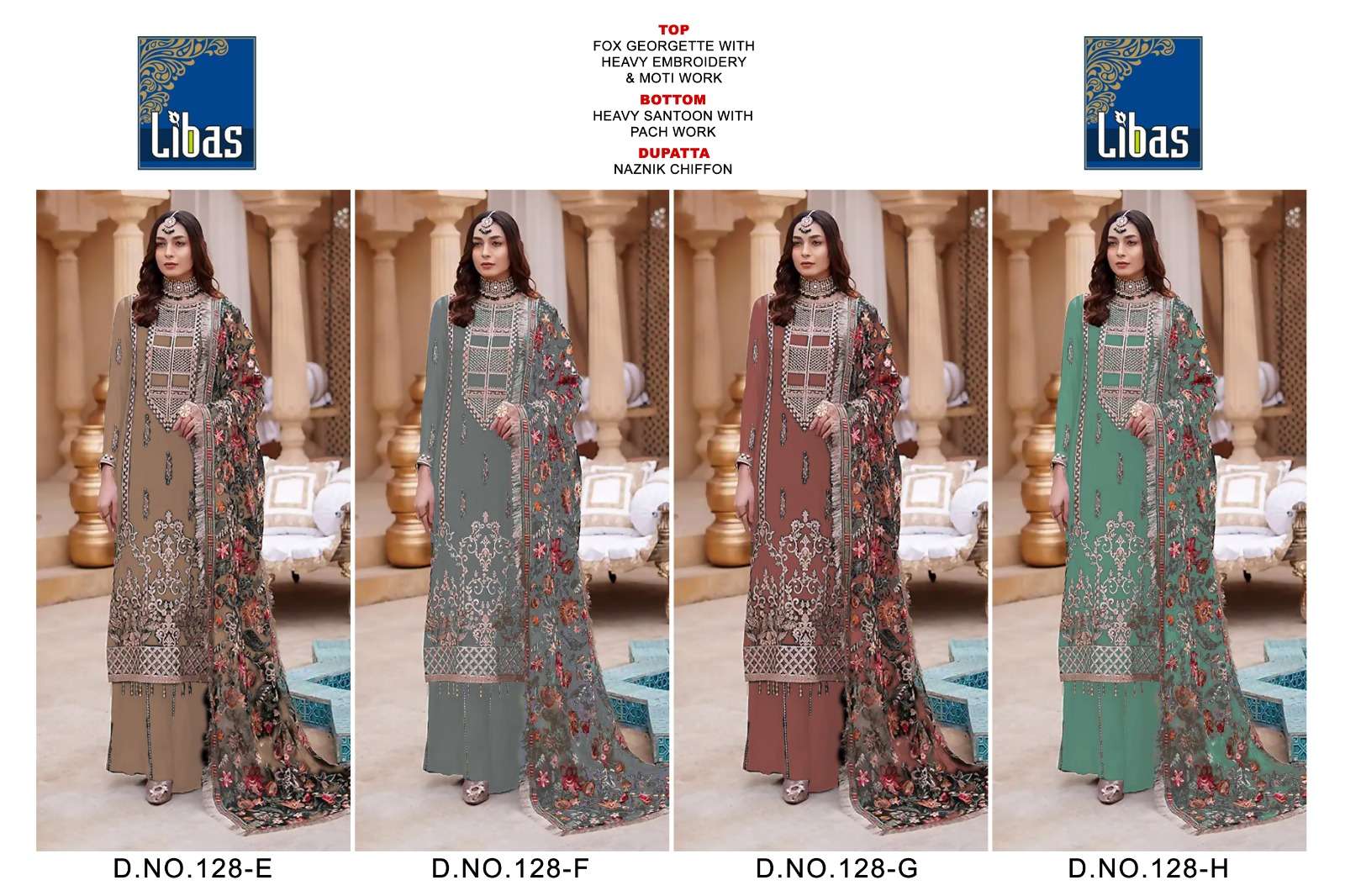 Libas 128 Colours Vol-2 By Libas 128-E To 128-H Series Beautiful Stylish Pakistani Suits Fancy Colorful Casual Wear & Ethnic Wear & Ready To Wear Faux Georgette Embroidered Dresses At Wholesale Price