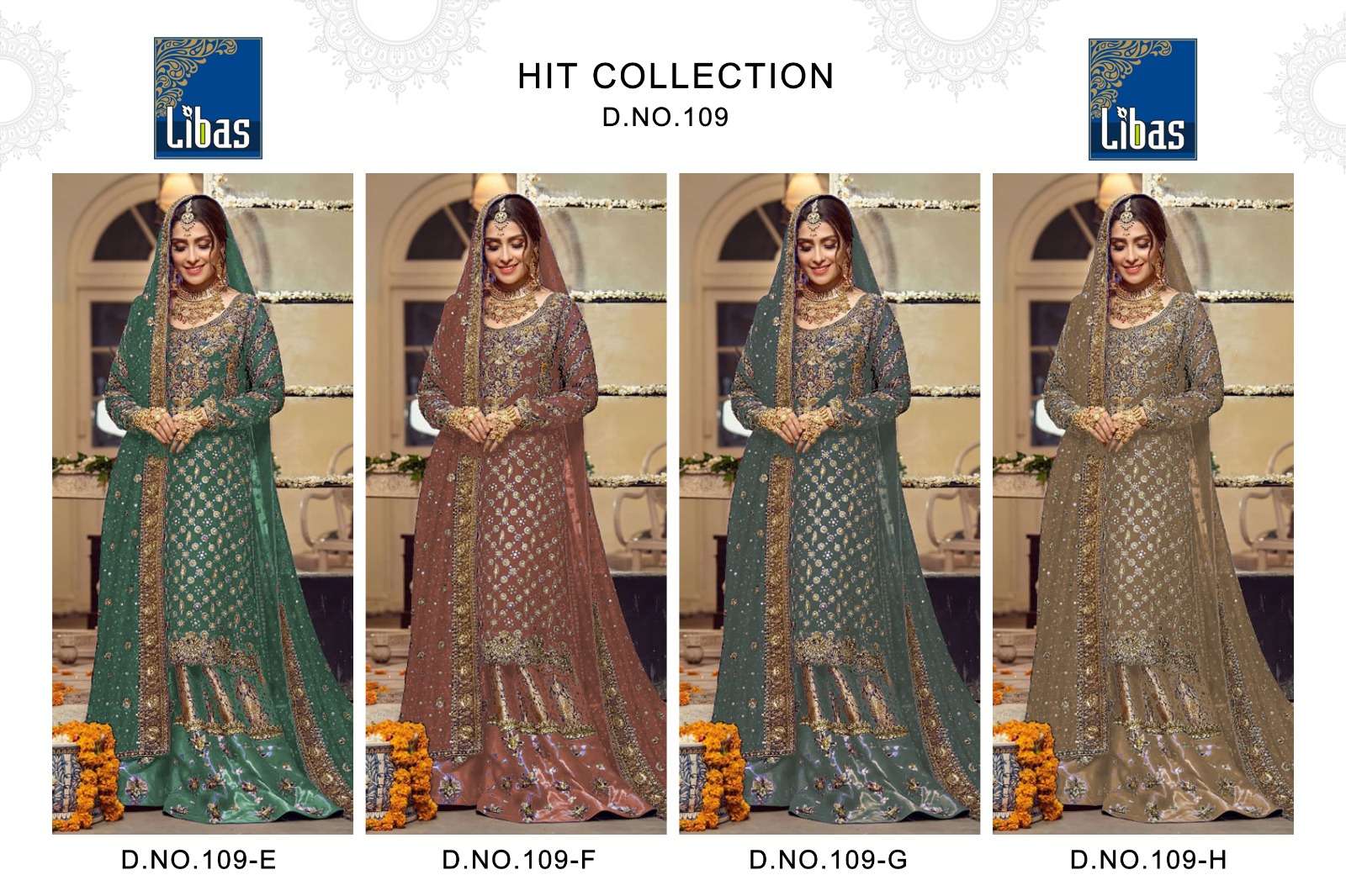 Libas 109 Colours Vol-2 By Libas 109-E To 109-H Series Beautiful Stylish Pakistani Suits Fancy Colorful Casual Wear & Ethnic Wear & Ready To Wear Faux Georgette Embroidered Dresses At Wholesale Price