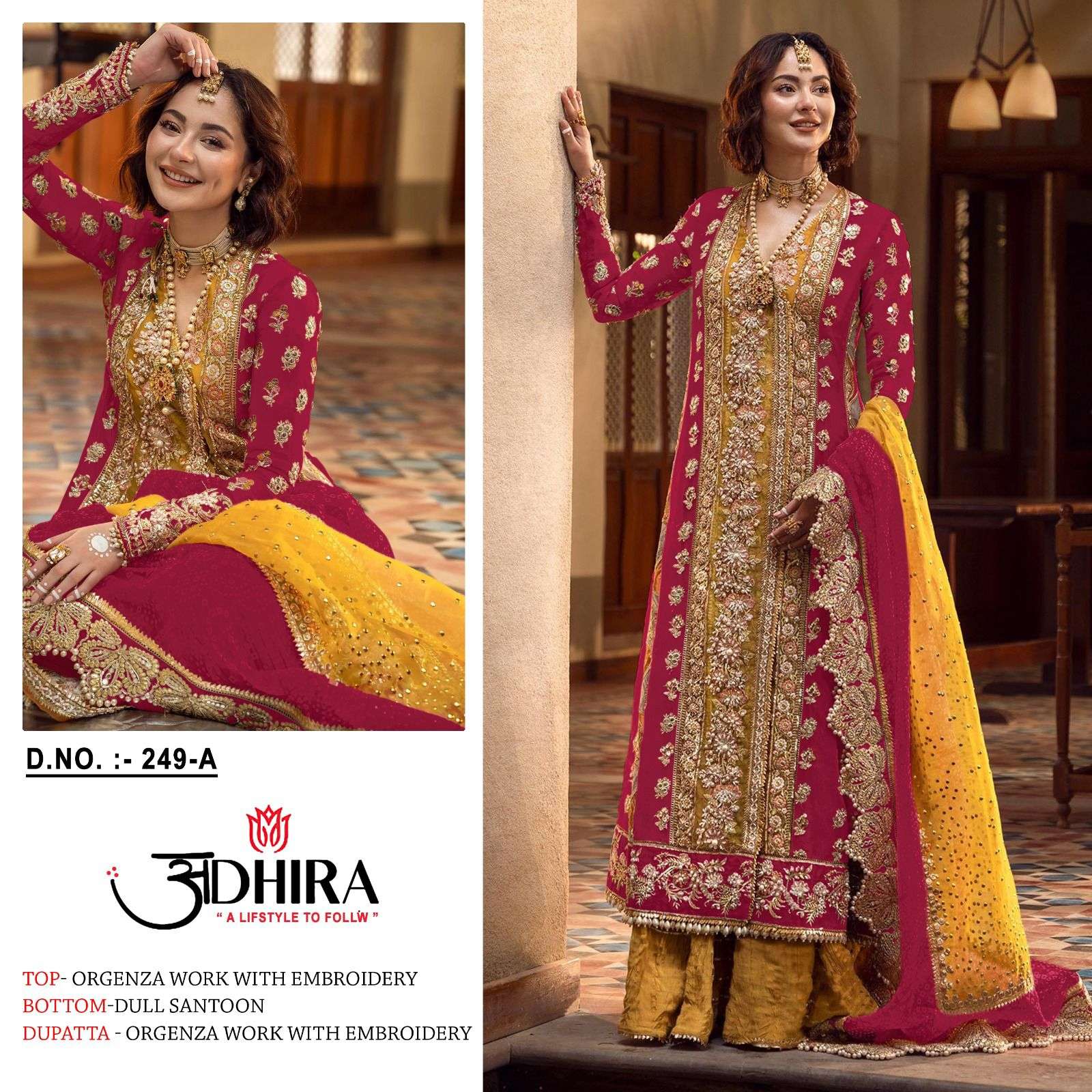 Adhira 249 Colours By Adhira 249-A To 249-D Series Designer Pakistani Suits Beautiful Stylish Fancy Colorful Party Wear & Occasional Wear Organza Dresses At Wholesale Price