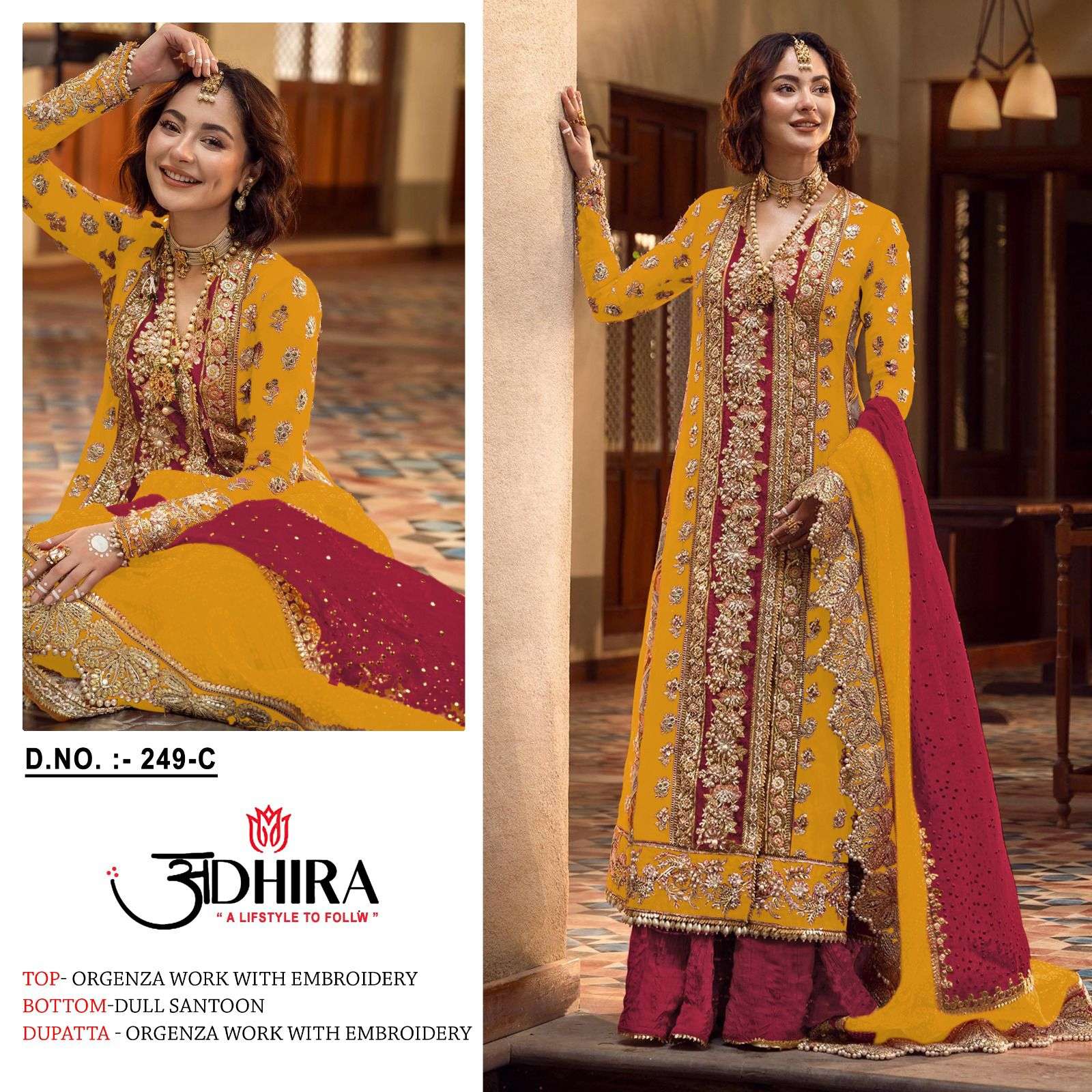 Adhira 249 Colours By Adhira 249-A To 249-D Series Designer Pakistani Suits Beautiful Stylish Fancy Colorful Party Wear & Occasional Wear Organza Dresses At Wholesale Price