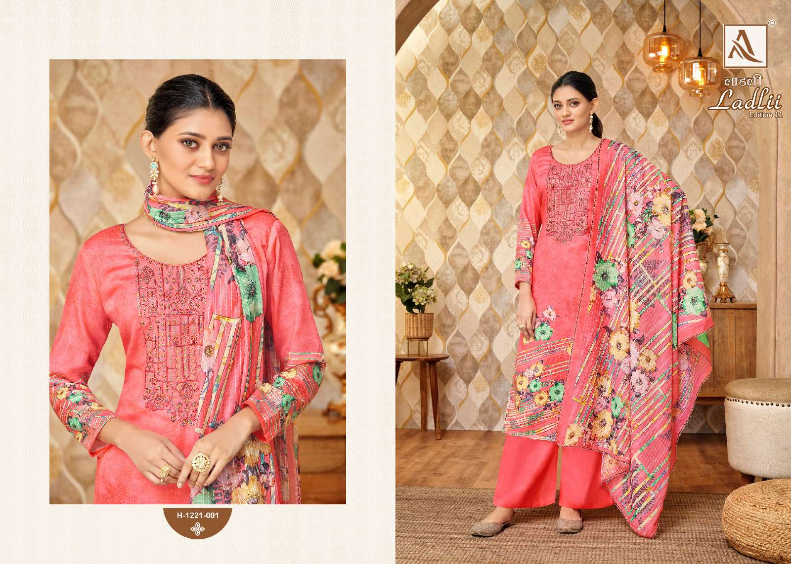 Ladlii Vol-11 By Alok Suits 1221-001 To 1221-008 Series Beautiful Festive Suits Colorful Stylish Fancy Casual Wear & Ethnic Wear Pure Jam Cotton Print With Embroidered Dresses At Wholesale Price