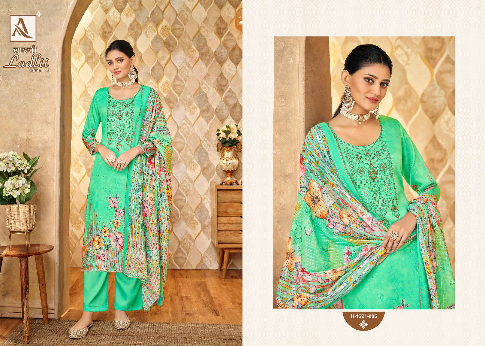 Ladlii Vol-11 By Alok Suits 1221-001 To 1221-008 Series Beautiful Festive Suits Colorful Stylish Fancy Casual Wear & Ethnic Wear Pure Jam Cotton Print With Embroidered Dresses At Wholesale Price