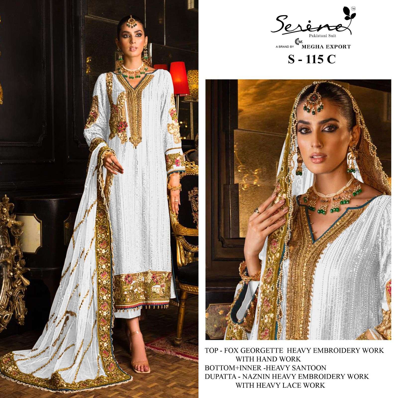 Serene Hit Design S-115 Colours By Serene S-115-B To S-115-C Series Beautiful Pakistani Suits Colorful Stylish Fancy Casual Wear & Ethnic Wear Faux Georgette Dresses At Wholesale Price