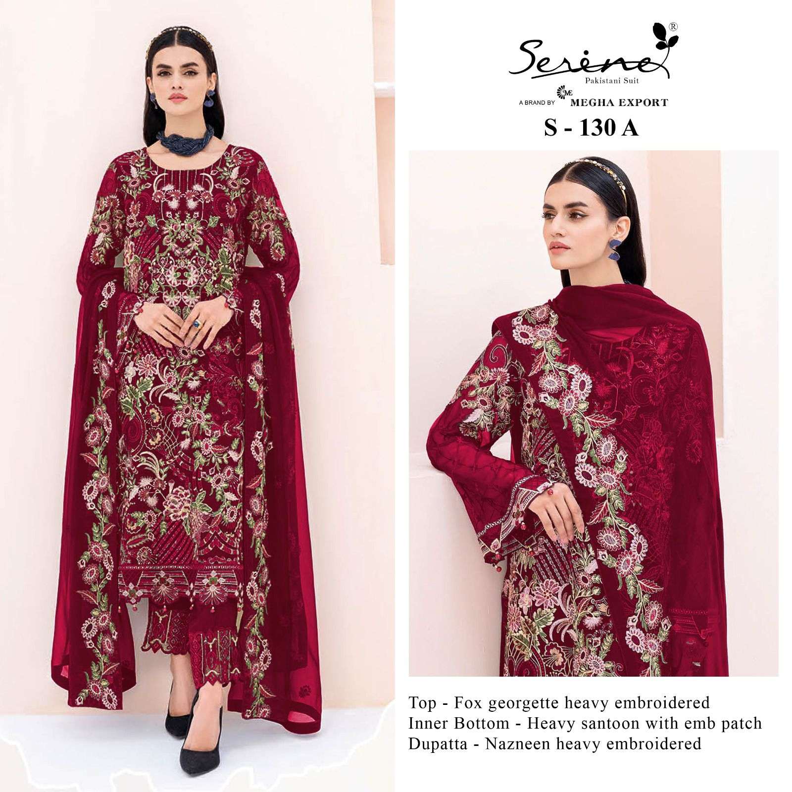 Serene Hit Design S-130 Colours By Serene S-130-A To S-130-D Series Designer Pakistani Suits Beautiful Fancy Colorful Stylish Party Wear & Occasional Wear Faux Georgette Embroidered Dresses At Wholesale Price