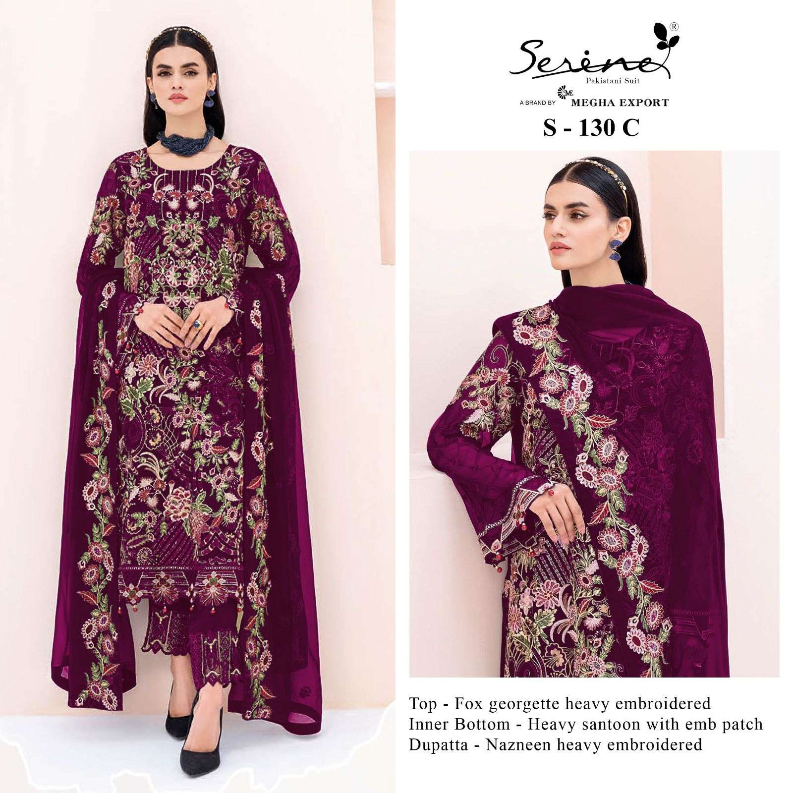 Serene Hit Design S-130 Colours By Serene S-130-A To S-130-D Series Designer Pakistani Suits Beautiful Fancy Colorful Stylish Party Wear & Occasional Wear Faux Georgette Embroidered Dresses At Wholesale Price