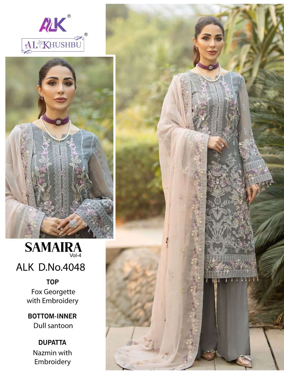 Samaira Vol-4 By Al Khushbu 4047 To 4049 Series Beautiful Stylish Pakistani Suits Fancy Colorful Casual Wear & Ethnic Wear & Ready To Wear Faux Georgette Embroidery Dresses At Wholesale Price