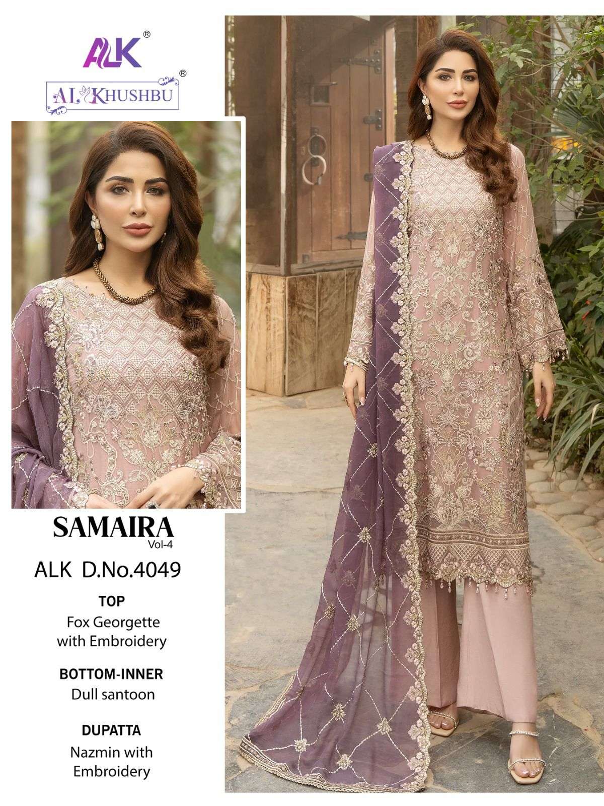 Samaira Vol-4 By Al Khushbu 4047 To 4049 Series Beautiful Stylish Pakistani Suits Fancy Colorful Casual Wear & Ethnic Wear & Ready To Wear Faux Georgette Embroidery Dresses At Wholesale Price