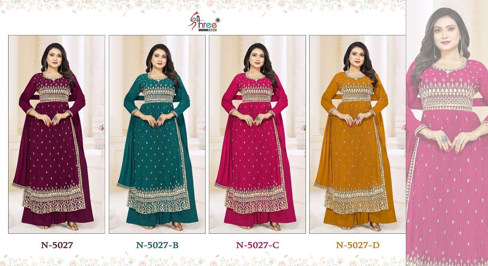 Shree Fabs Hit Design N-5027 Colours By Shree Fabs N-5027 To N-5027-D Series Beautiful Pakistani Suits Colorful Stylish Fancy Casual Wear & Ethnic Wear Faux Georgette Dresses At Wholesale Price