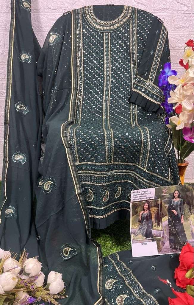 Mishaal Hit Design 9008 By Mishaal Fab Beautiful Stylish Pakistani Suits Fancy Colorful Casual Wear & Ethnic Wear & Ready To Wear Heavy Georgette Embroidery Dresses At Wholesale Price