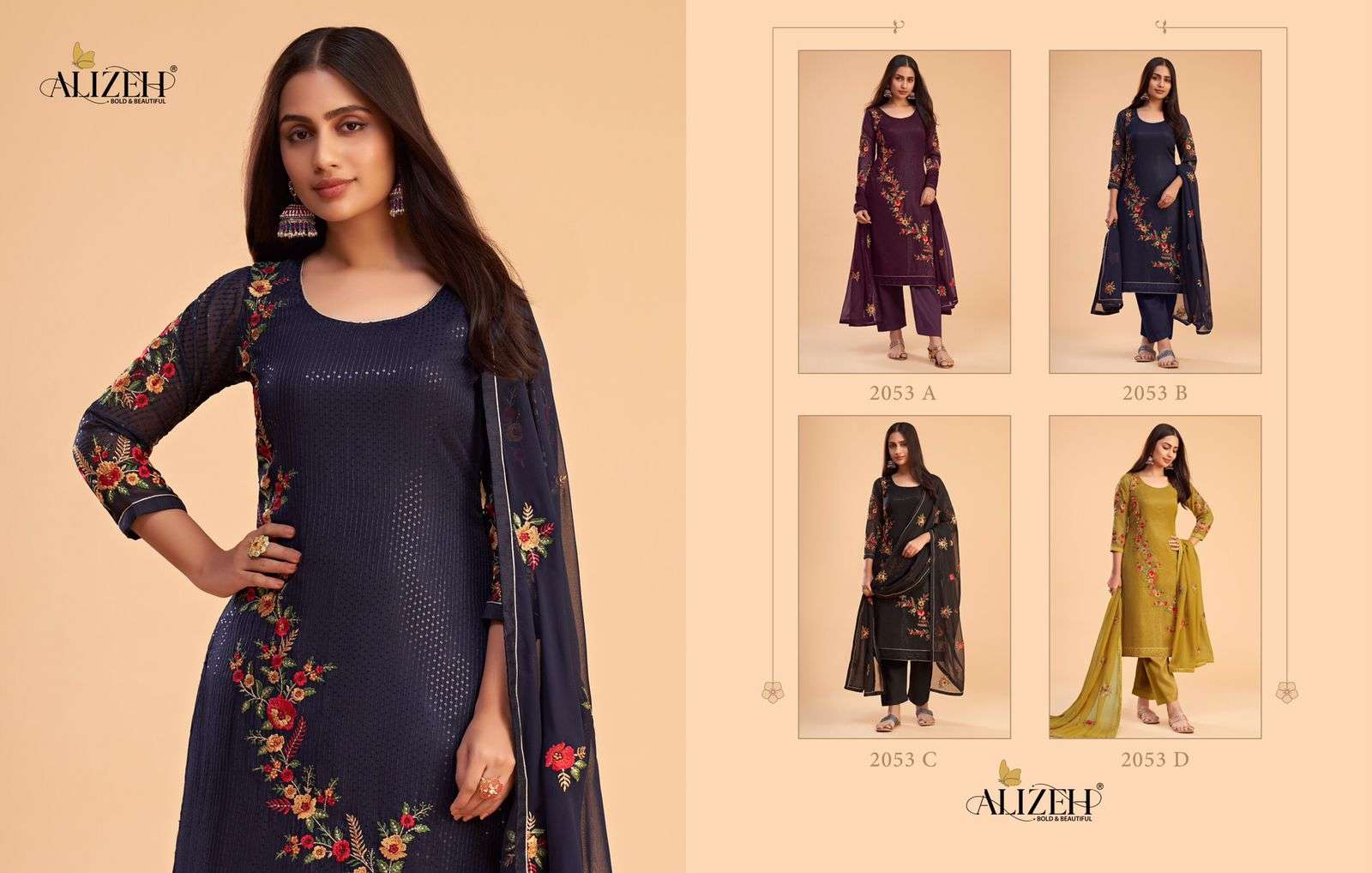Zaida Vol-12 By Alizeh 2053-A To 2053-D Series Beautiful Suits Colorful Stylish Fancy Casual Wear & Ethnic Wear Georgette Dresses At Wholesale Price