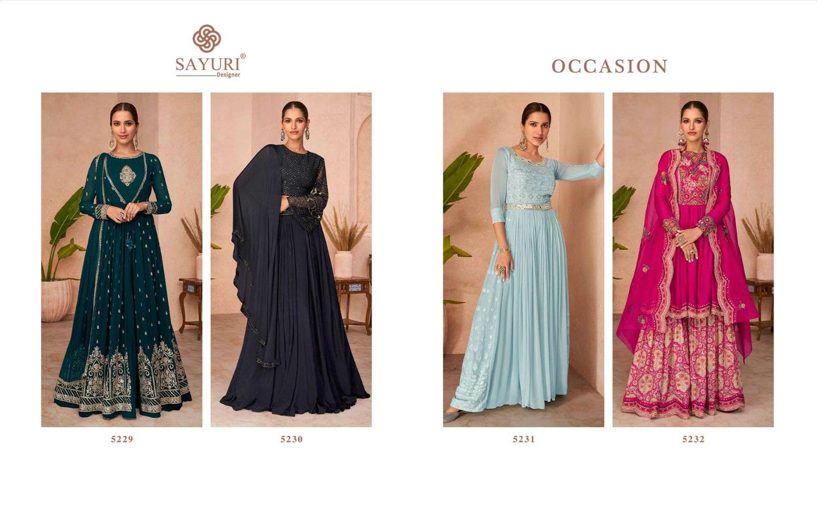 Occasion By Sayuri 5229 To 5232 Series Beautiful Festive Suits Stylish Fancy Colorful Party Wear & Occasional Wear Georgette/Silk/Chinnon Embroidered Dresses At Wholesale Price