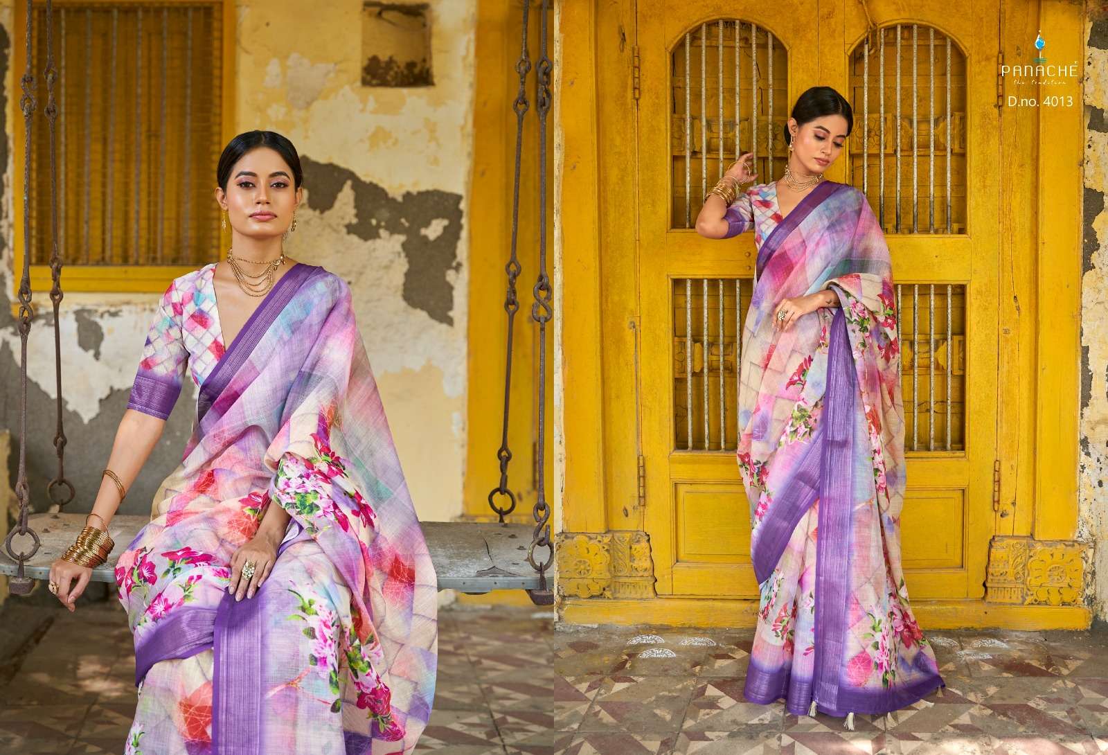 Saanvi Vol-2 By Panache 4011 To 4019 Series Indian Traditional Wear Collection Beautiful Stylish Fancy Colorful Party Wear & Occasional Wear Linen Digital Print Sarees At Wholesale Price