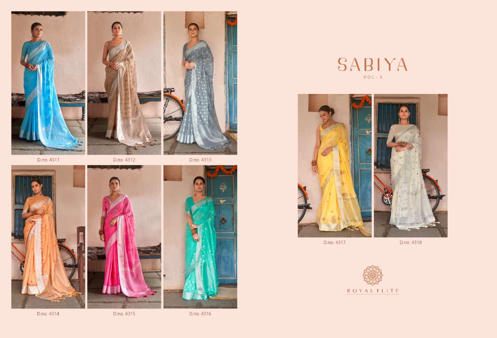 Sabiya Vol-3 By Royal Elite 4311 To 4318 Series Indian Traditional Wear Collection Beautiful Stylish Fancy Colorful Party Wear & Occasional Wear Linen Digital Print Sarees At Wholesale Price