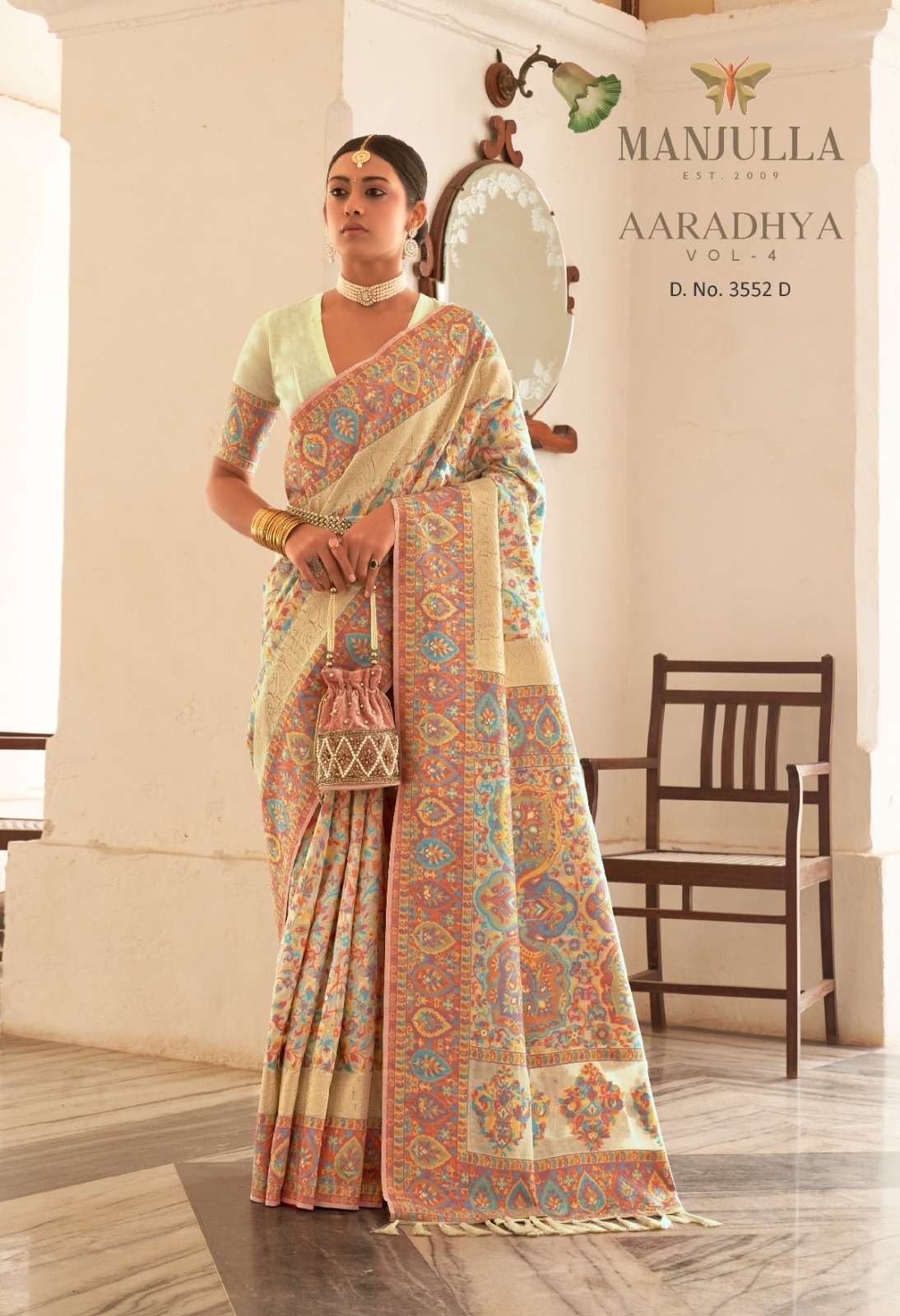 Aaradhya Vol-4 By Manjula 3552-A To 3552-I Series Indian Traditional Wear Collection Beautiful Stylish Fancy Colorful Party Wear & Occasional Wear Kashmiri Pashmina Sarees At Wholesale Price