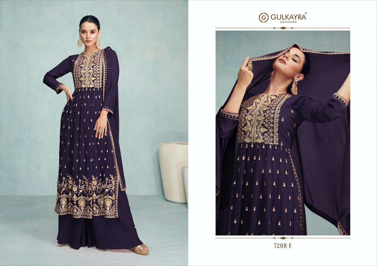 Nayra Vol-8 By Gulkayra Designer 7208-A To 7208-E Series Beautiful Sharara Suits Colorful Stylish Fancy Casual Wear & Ethnic Wear Georgette Embroidered Dresses At Wholesale Price
