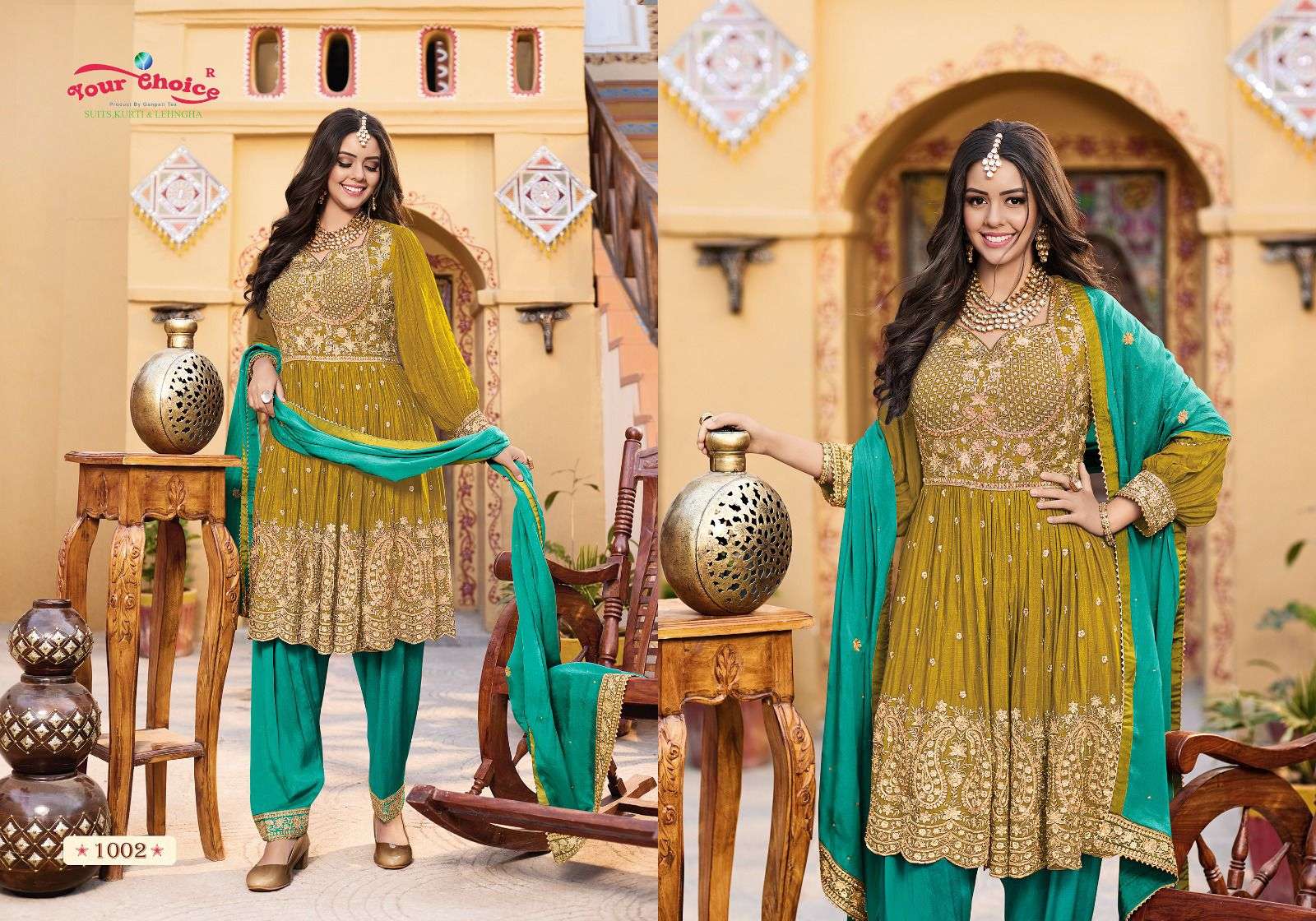 Emaar By Your Choice 1001 To 1004 Series Beautiful Stylish Fancy Colorful Party Wear & Ethnic Wear Heavy Chinnon Embroidered Dresses At Wholesale Price