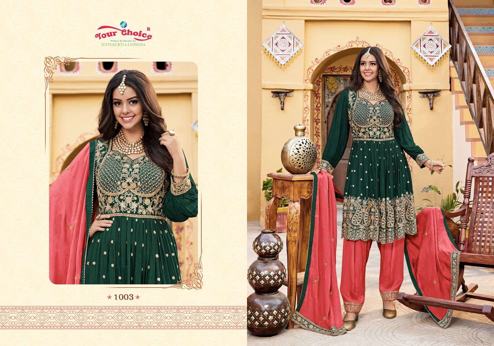Emaar By Your Choice 1001 To 1004 Series Beautiful Stylish Fancy Colorful Party Wear & Ethnic Wear Heavy Chinnon Embroidered Dresses At Wholesale Price