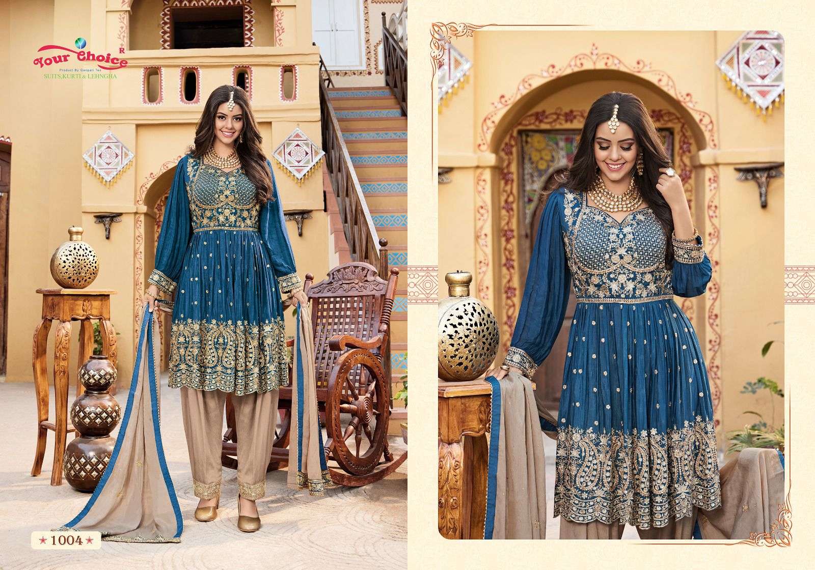 Emaar By Your Choice 1001 To 1004 Series Beautiful Stylish Fancy Colorful Party Wear & Ethnic Wear Heavy Chinnon Embroidered Dresses At Wholesale Price