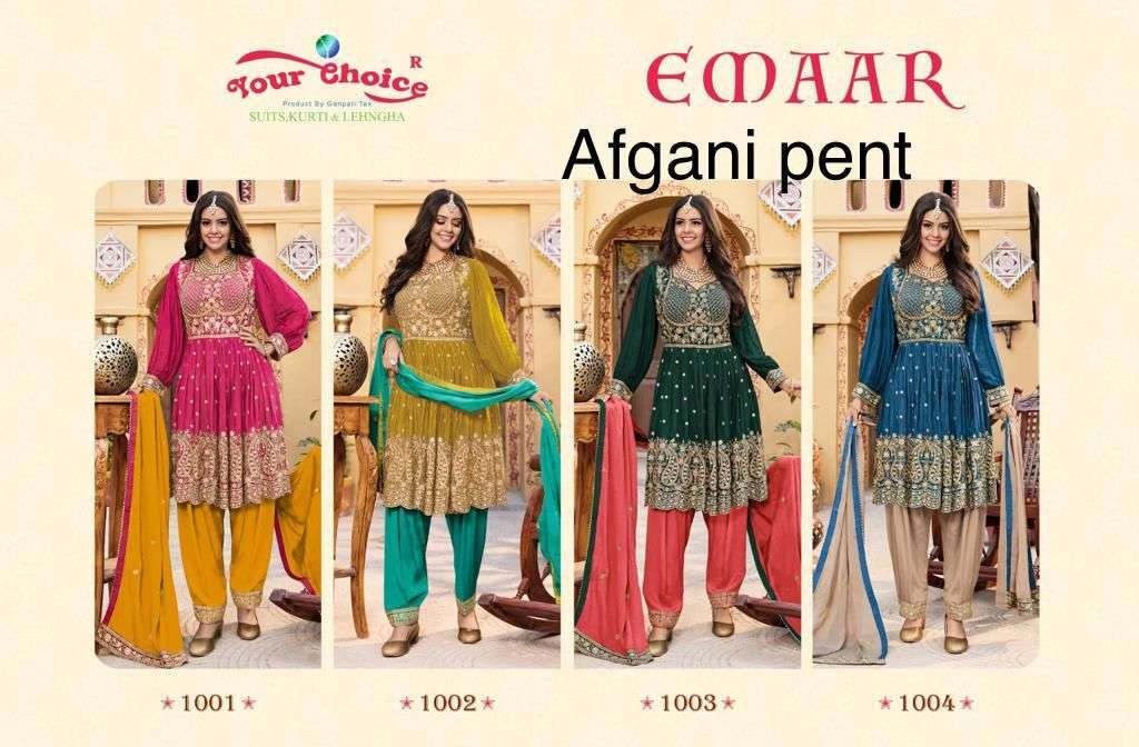 Emaar By Your Choice 1001 To 1004 Series Beautiful Stylish Fancy Colorful Party Wear & Ethnic Wear Heavy Chinnon Embroidered Dresses At Wholesale Price