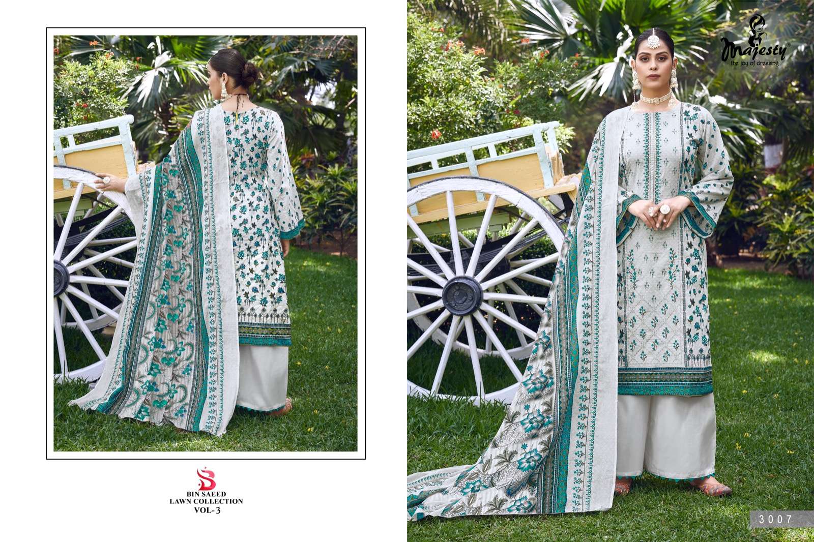 Bin Saeed Lawn Collection Vol-3 By Majesty 3005 To 3008 Series Beautiful Pakistani Suits Colorful Stylish Fancy Casual Wear & Ethnic Wear Pure Cotton With Embroidered Dresses At Wholesale Price