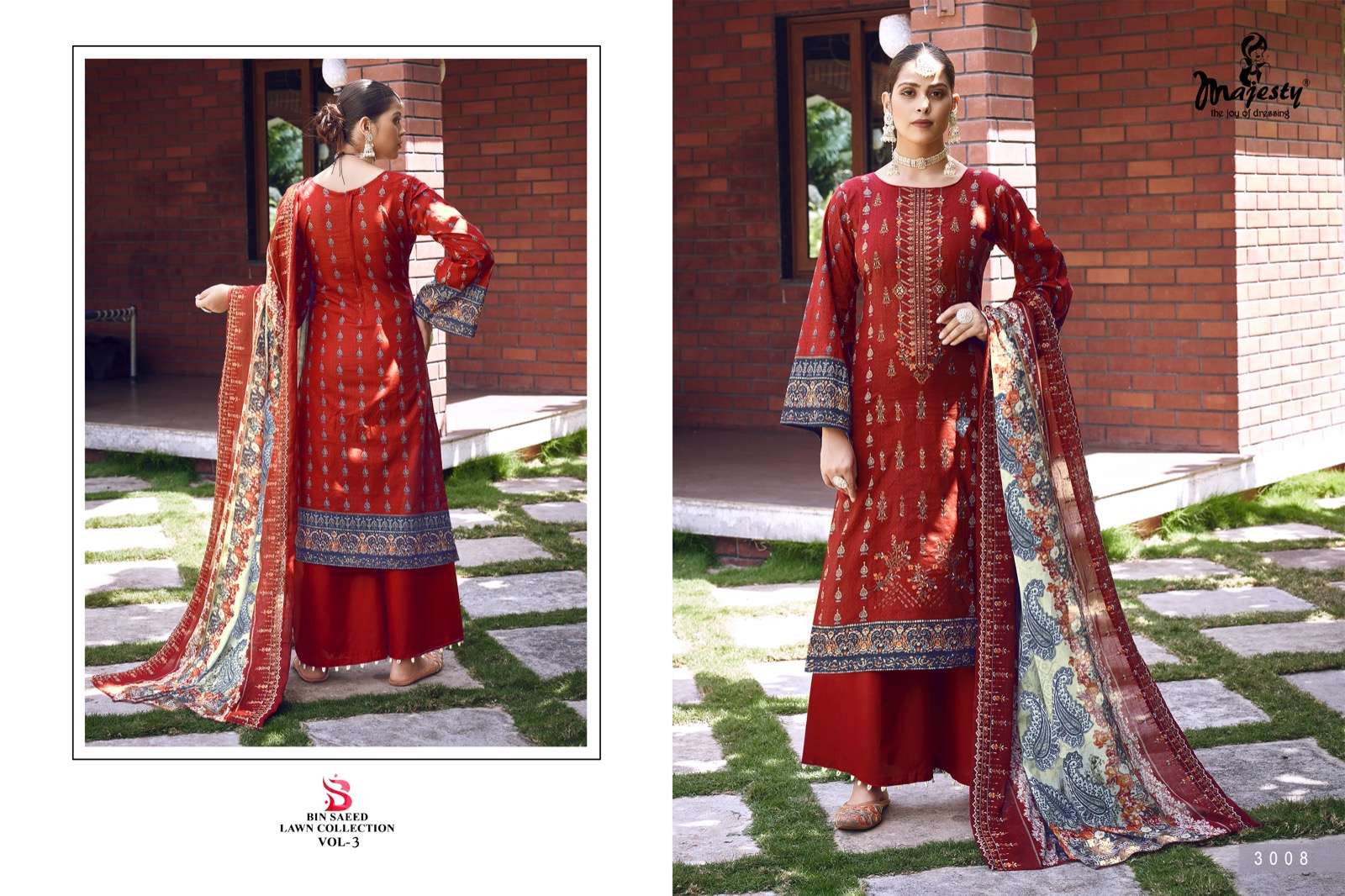 Bin Saeed Lawn Collection Vol-3 By Majesty 3005 To 3008 Series Beautiful Pakistani Suits Colorful Stylish Fancy Casual Wear & Ethnic Wear Pure Cotton With Embroidered Dresses At Wholesale Price