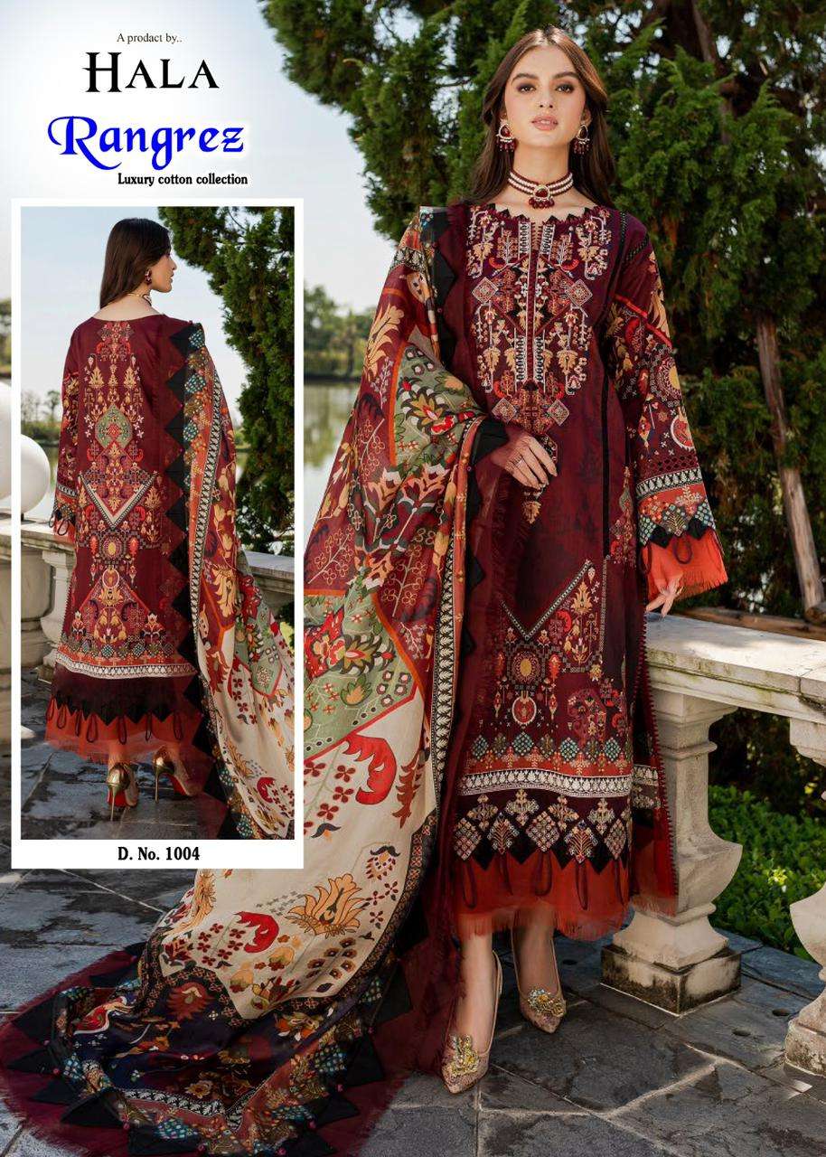 Rangrez By Hala 1001 To 1006 Series Beautiful Stylish Suits Fancy Colorful Casual Wear & Ethnic Wear & Ready To Wear Pure Cotton Printed Dresses At Wholesale Price