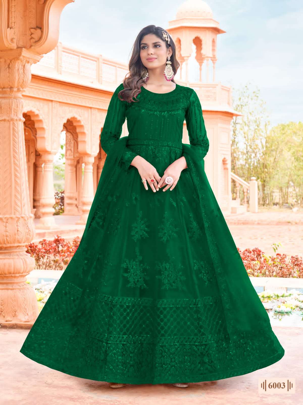 slim fit dress slacks Women's Peacock Green Silk Blend Anarkali Semi Stitched Anarkali Set main image 1