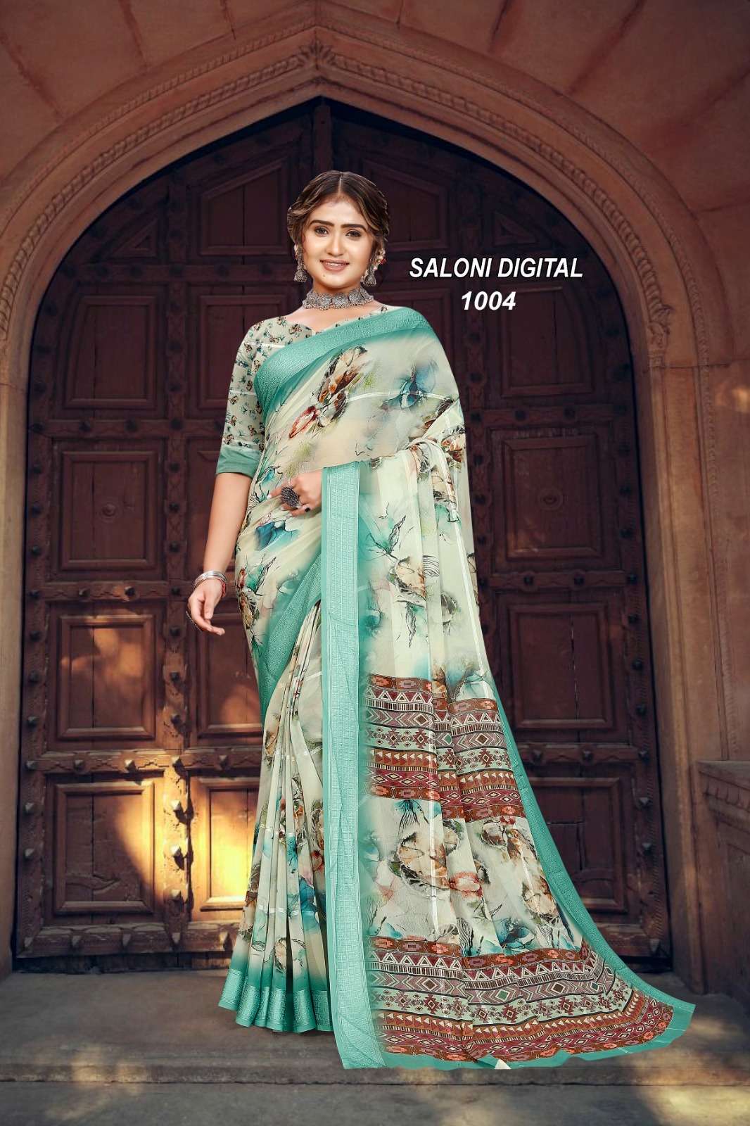 Saloni Digital By Mintorsi 1001 To 1008 Series Indian Traditional Wear Collection Beautiful Stylish Fancy Colorful Party Wear & Occasional Wear Soft Georgett Sarees At Wholesale Price