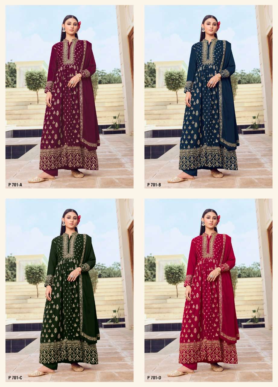 Nitya 701 Colours By Lt Fabrics 701-A To 701-D Series Beautiful Festive Suits Colorful Stylish Fancy Casual Wear & Ethnic Wear Georgette With Work Dresses At Wholesale Price