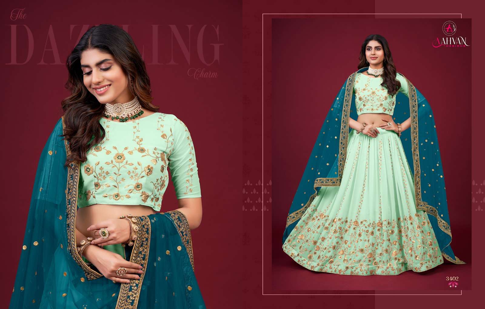 Glamour By Aahvan 3401 To 3404 Series Wedding Wear Collection Beautiful Stylish Colorful Fancy Party Wear & Occasional Wear Faux Georgette Lehengas At Wholesale Price